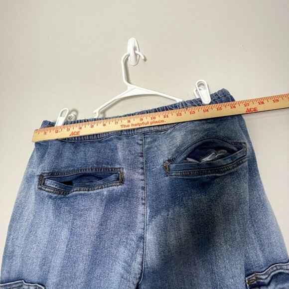 Modern Culture Men 32X26 Denim Stretch Blue Jeans JOGGER CARGO DRAWSTRINGS LARGE - Picture 3 of 12